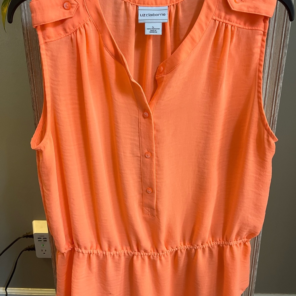 Liz Claiborne Orange Sleeveless Blouse with Buttoned Detail